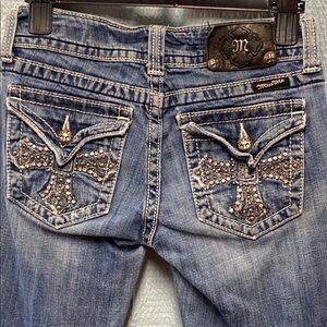 Miss Me size 27 Women's Blue Boot cut‎ Jeans with Cross Embellishments stretch